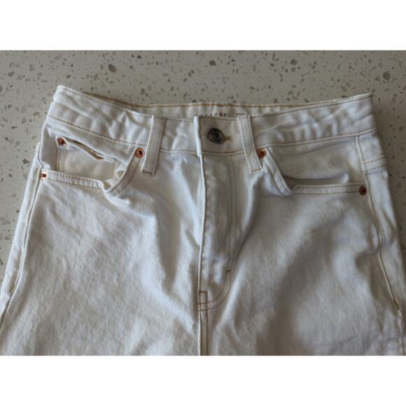 Topshop Straight Crop Jeans White Hi-Rise Frayed Hem Size 28 - Picture 3 of 7